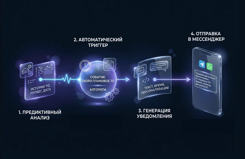 Цепочка предиктивного маркетинга: автоматическое напоминание клиенту о плановом ТО в мессенджере