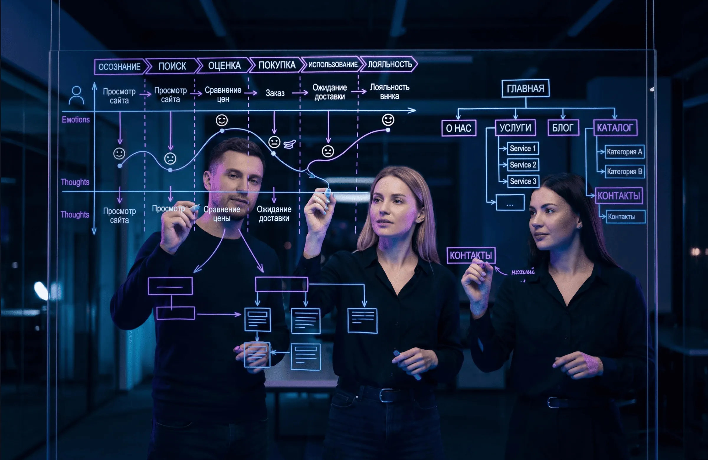 Проектирование карты пути клиента (CJM) и информационной архитектуры сайта на доске