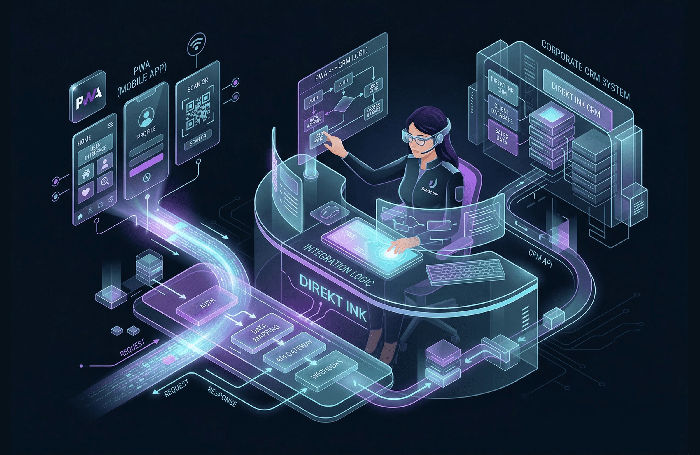 Архитектор Direkt Ink проектирует логику интеграции мобильного PWA приложения
