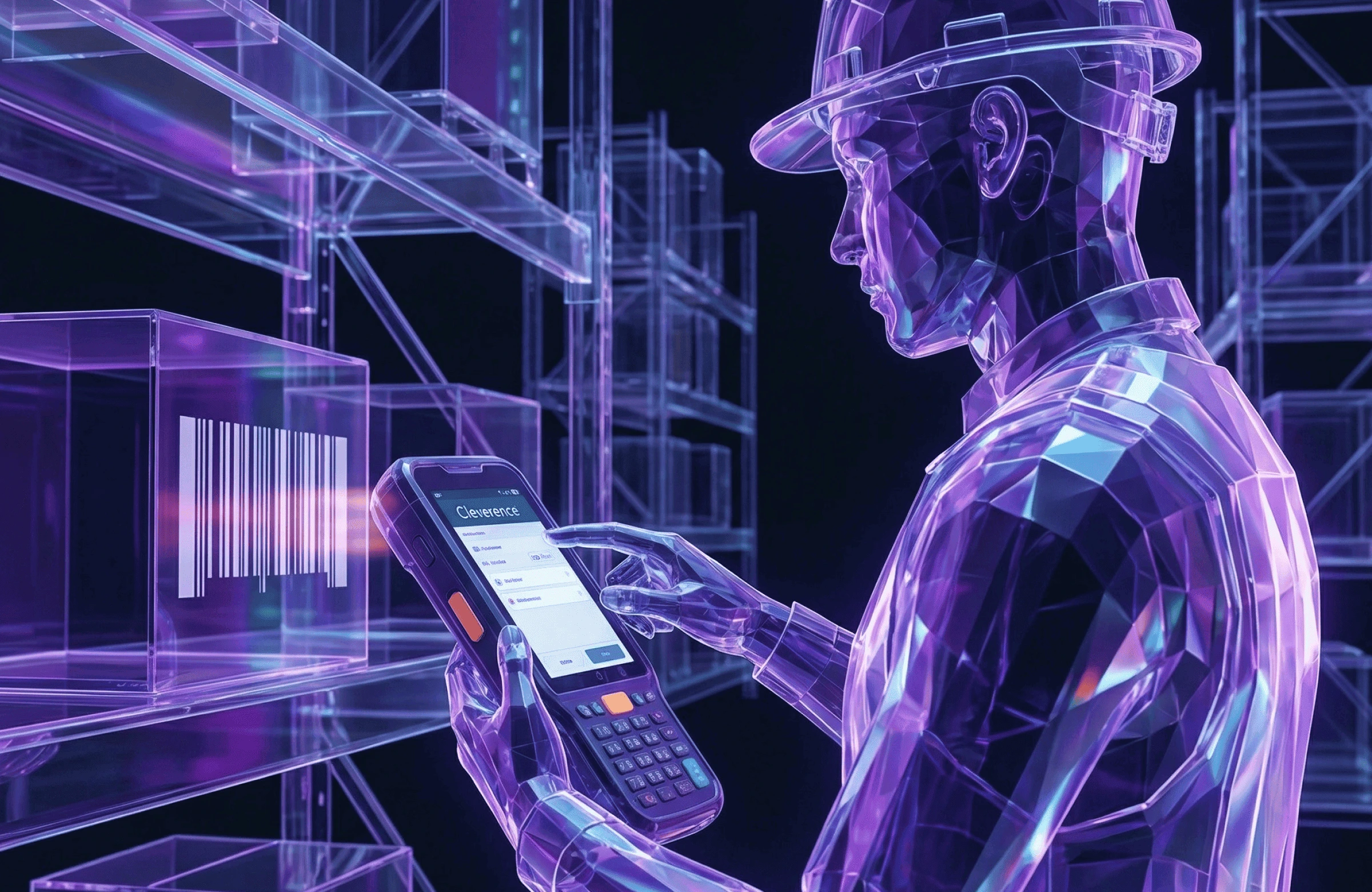 Кладовщик сканирует штрихкод товара терминалом сбора данных (ТСД) с программой Cleverence