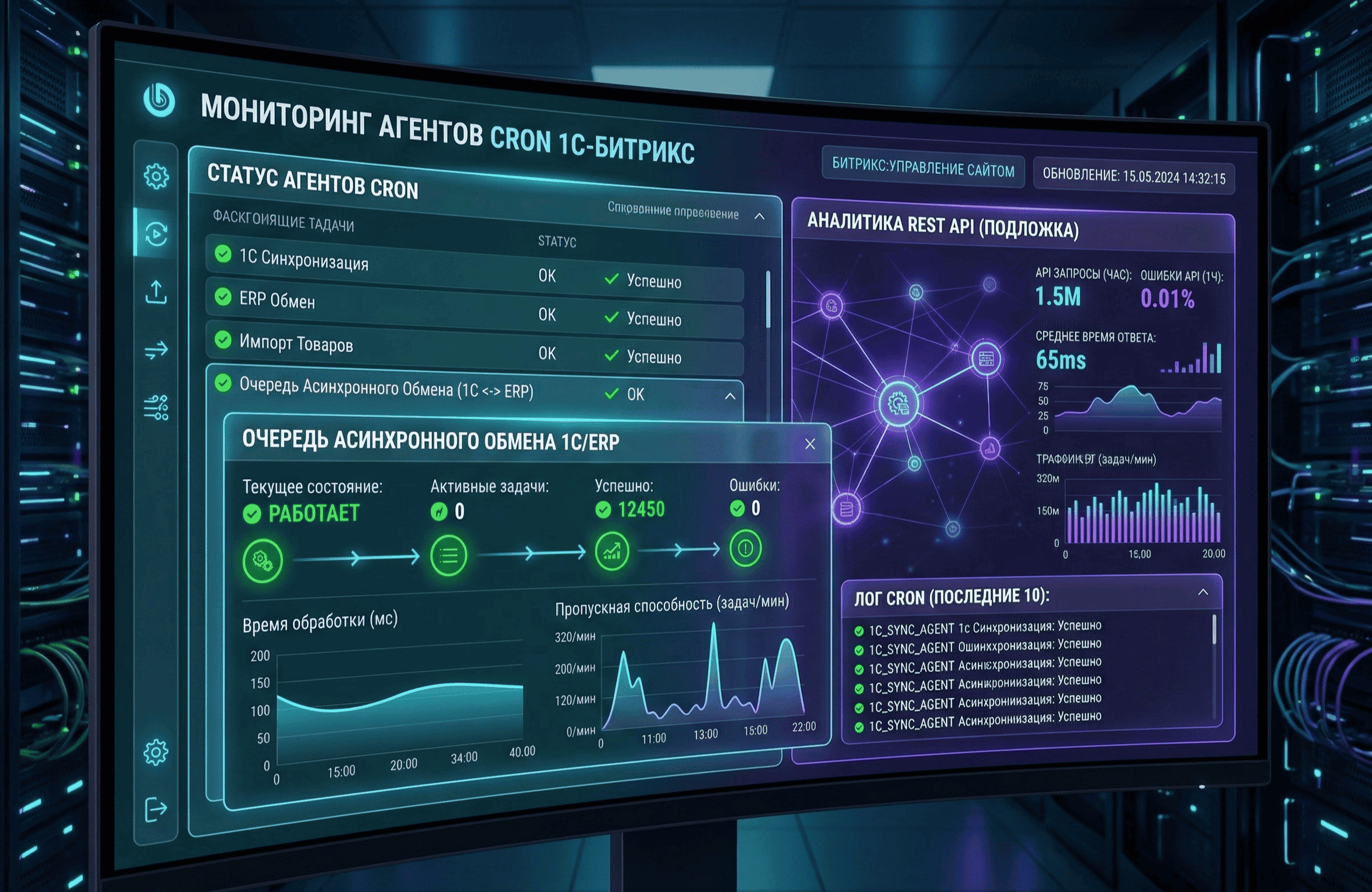 Интерфейс мониторинга агентов cron 1С-Битрикс