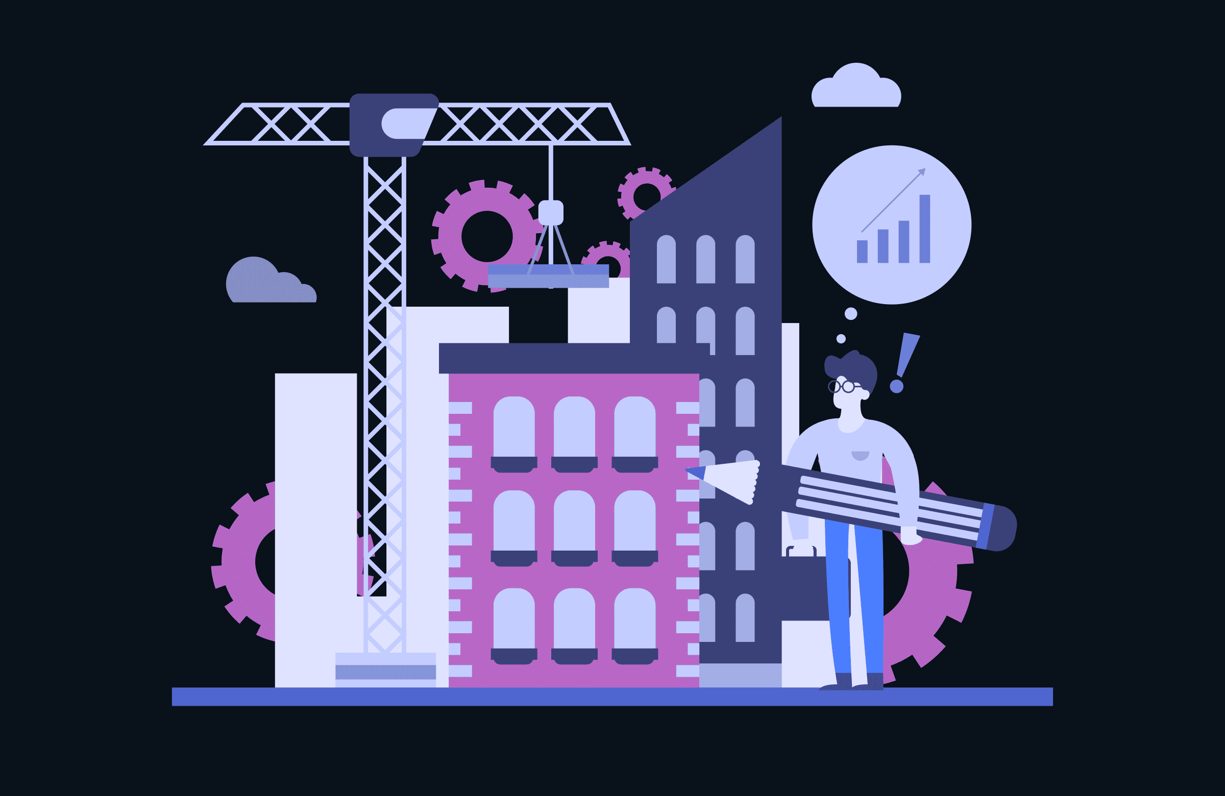 Схема цифровой экосистемы строительной компании: офис, склад и стройплощадка